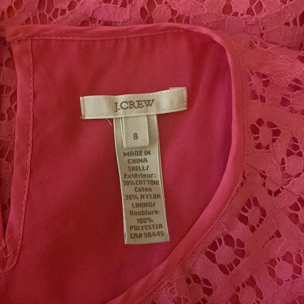 J.Crew Hot Pink Raindrop Lace Top Size 8